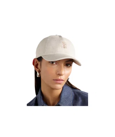 Brunello Cucinelli Beige Sparkling Canvas Baseball Cap In Multicolor
