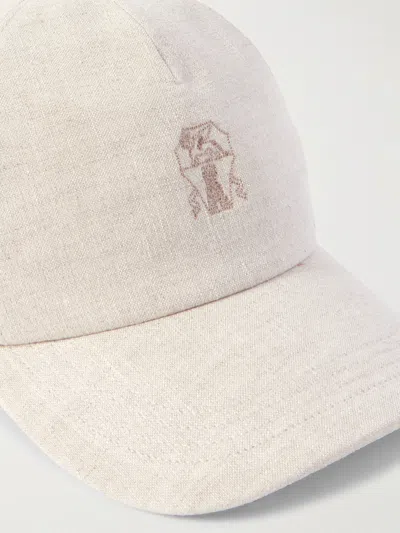 Brunello Cucinelli Beige Sparkling Canvas Baseball Cap In Multicolor