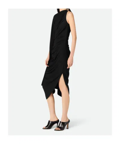 Bottega Veneta Black One-shoulder Draped Midi-dress