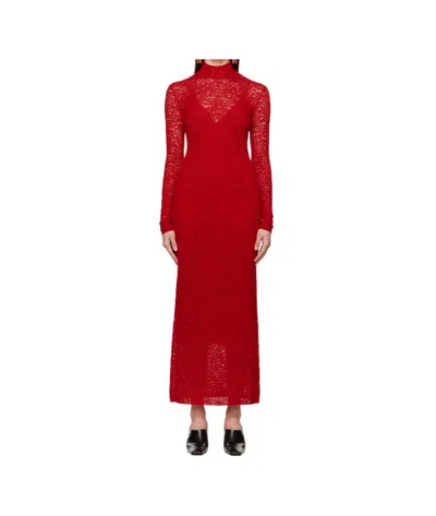 Gabriela Hearst Lethe Pointelle Knit Maxi Dress In Scarlet Red Virgin Wool Silk