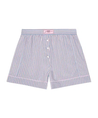 Ganni Violet Shorts With Logo Patch On The Front And All-over Striped Motif In Multicolor