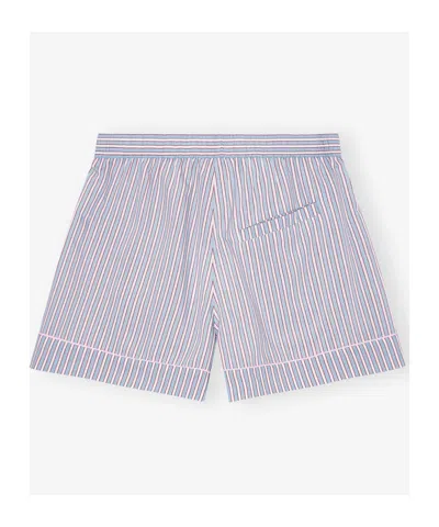 Ganni Violet Shorts With Logo Patch On The Front And All-over Striped Motif In Multicolor
