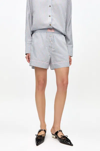 Ganni Violet Shorts With Logo Patch On The Front And All-over Striped Motif In Multicolor