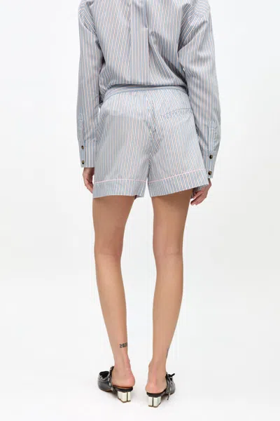 Ganni Violet Shorts With Logo Patch On The Front And All-over Striped Motif In Multicolor