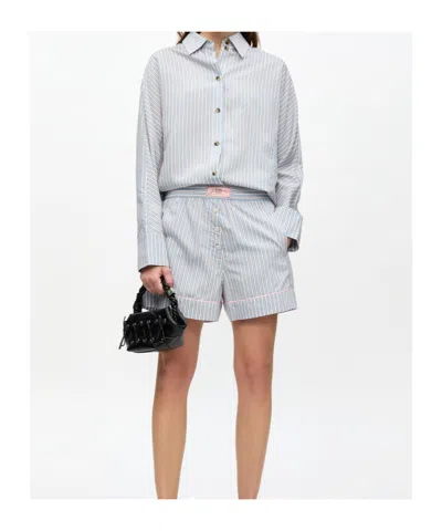 Ganni Violet Shorts With Logo Patch On The Front And All-over Striped Motif In Multicolor