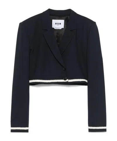 Msgm Wool Jacket With Contrast Trim And Shoulder Pads In Black