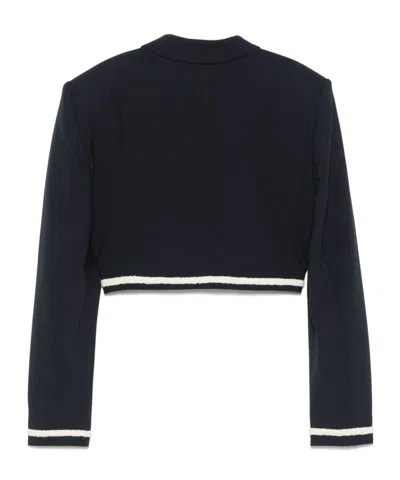 Msgm Wool Jacket With Contrast Trim And Shoulder Pads In Black