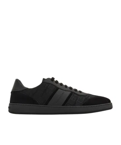 Ferragamo Achille Leather And Suede Sneakers In Black