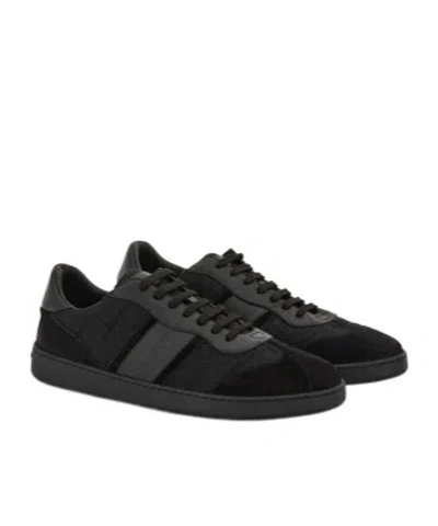 Ferragamo Achille Leather And Suede Sneakers In Black