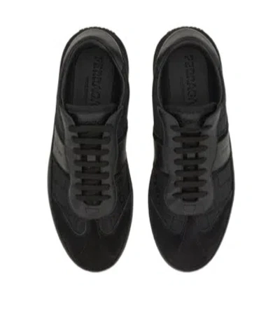 Ferragamo Achille Leather And Suede Sneakers In Black