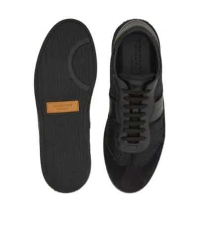 Ferragamo Achille Leather And Suede Sneakers In Black