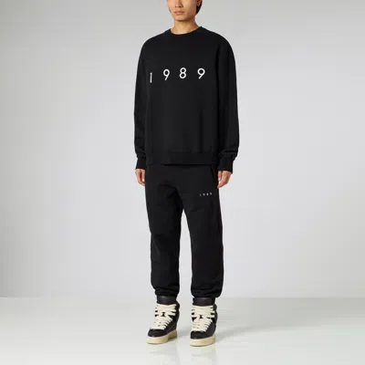 1989 Studio Brushed Cotton Crew Neck Sweatshirt With Embossed Logo In Black