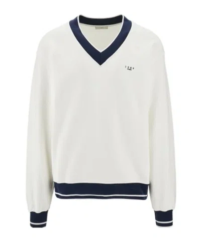 1989 Studio V-neck Sweatshirt Contrast Trim In White