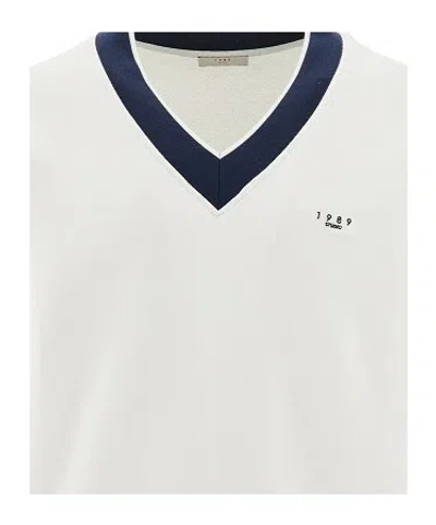 1989 Studio V-neck Sweatshirt Contrast Trim In White