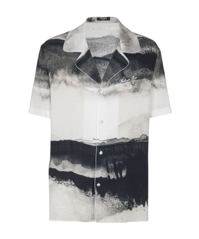 Balmain Moon Camp-collar Logo-embroidered Printed Twill Shirt In Multi
