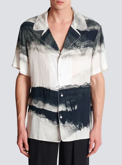 Balmain Moon Camp-collar Logo-embroidered Printed Twill Shirt In Multi