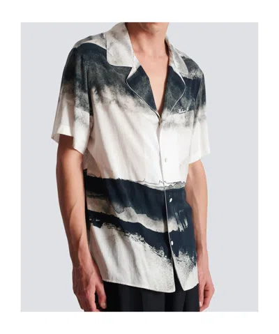 Balmain Moon Camp-collar Logo-embroidered Printed Twill Shirt In Multi