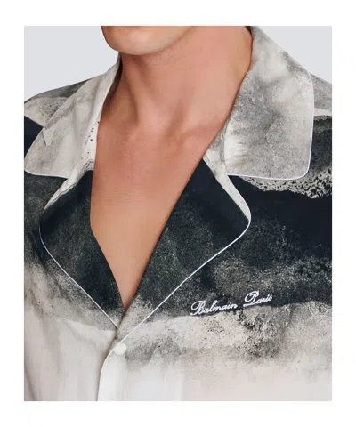 Balmain Moon Camp-collar Logo-embroidered Printed Twill Shirt In Multi