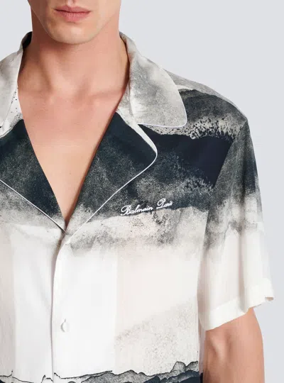 Balmain Moon Camp-collar Logo-embroidered Printed Twill Shirt In Multi