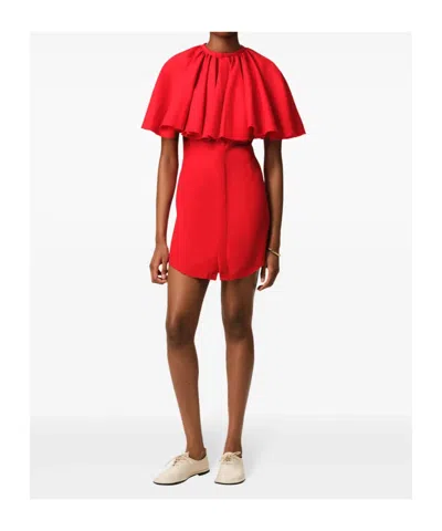 Ami Alexandre Mattiussi Red Wool Shirt Dress With Ruff Red In Poppy