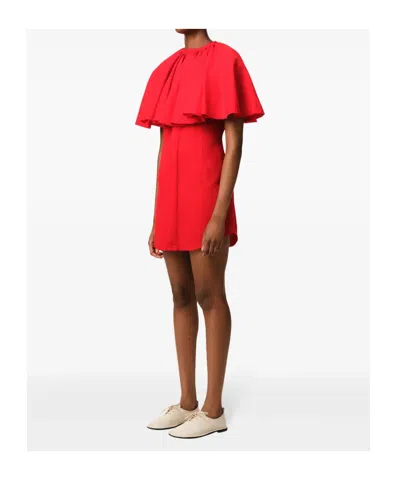 Ami Alexandre Mattiussi Red Wool Shirt Dress With Ruff Red In Poppy