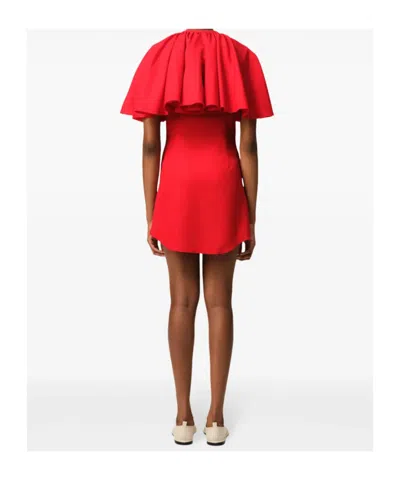 Ami Alexandre Mattiussi Red Wool Shirt Dress With Ruff Red In Poppy