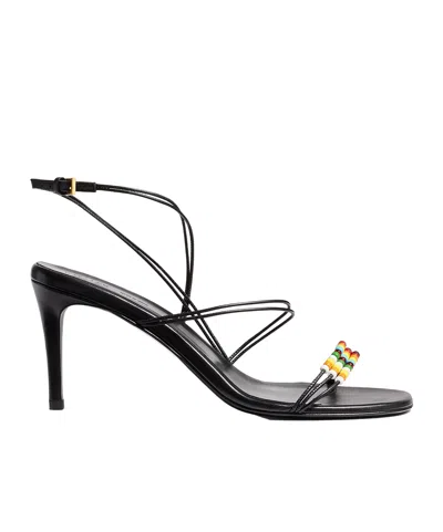 Khaite Loop Bead-embellished Leather Sandals In Black