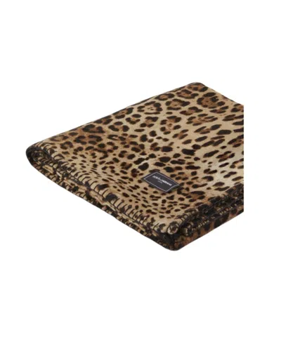 Dolce & Gabbana Leopard Print Blanket In Multicolor