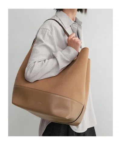 Totême Double Wool Belted Tote In Camel