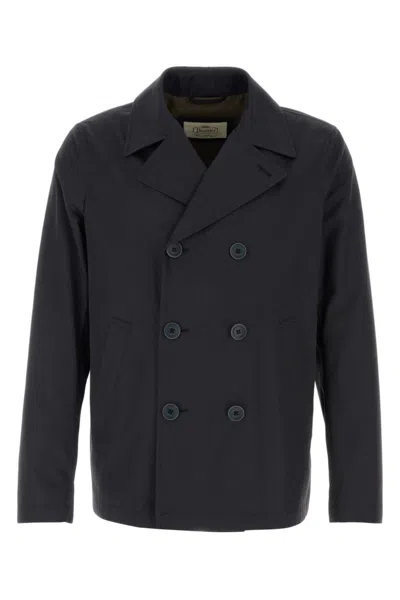 Herno Navy Blue Cotton Trench Coat In Navy Blue