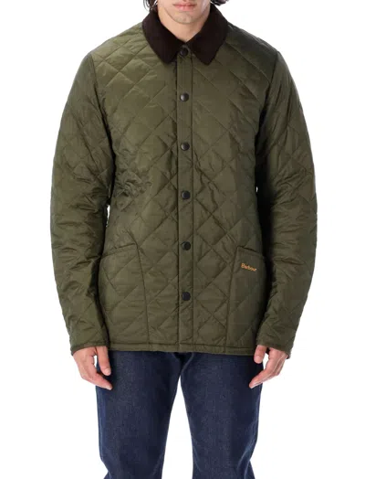 Barbour Heritage Liddesdale Green Jacket With Classic Corduroy Collar And Logo Lettering On The Front In Tec