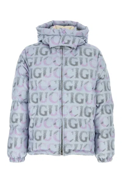 Gucci Men Printed Polyester Down Jacket In Blue