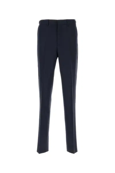 Versace Dark Blue Wool Pant In Blue