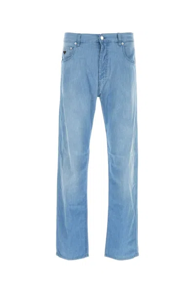 Prada Denim Jeans With Belt Loops And Straight Leg In Light Blue