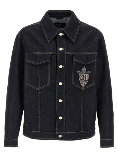 Fendi Crest Jacket With Chest Pockets And Contrast Stitching In Blue