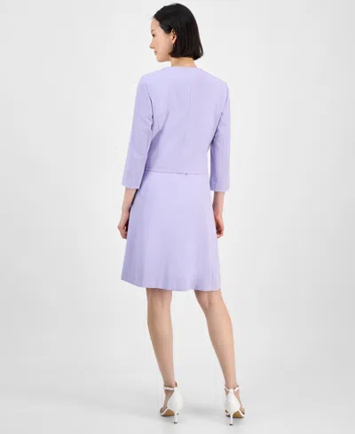 Le Suit Women's Collarless Open-front Bolero & Scoop-neck Sleeveless Fit & Flare Dress Set, Regular & Petite In Lilac