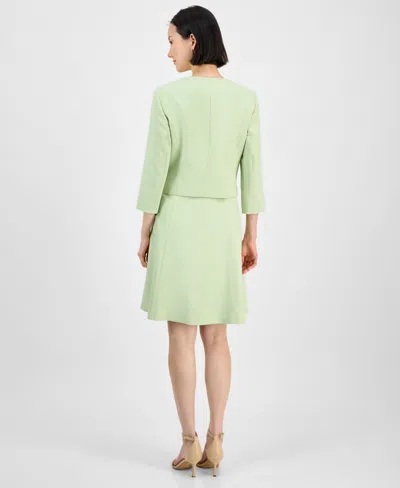 Le Suit Women's Collarless Open-front Bolero & Scoop-neck Sleeveless Fit & Flare Dress Set, Regular & Petite In Celery