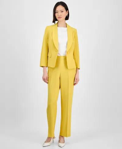 Le Suit Women's Shawl-collar One-button Jacket & Pull-on Straight-leg Pants Set In Golden Sunset
