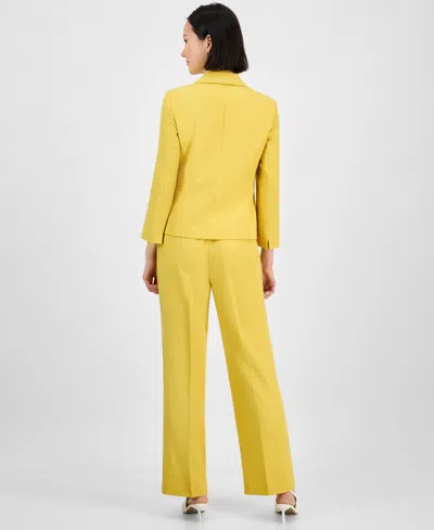 Le Suit Women's Shawl-collar One-button Jacket & Pull-on Straight-leg Pants Set In Golden Sunset