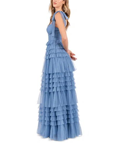 B Darlin Juniors' Corset Ruffled Gown In Chambray