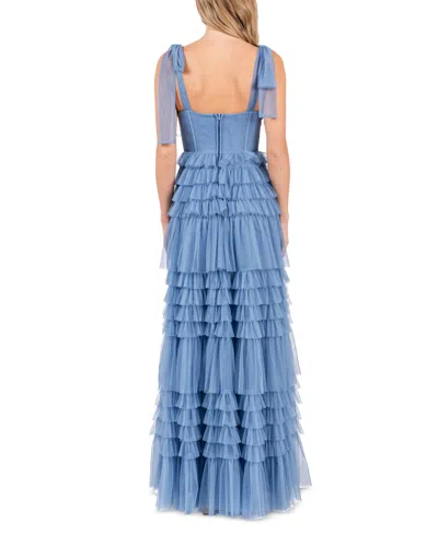 B Darlin Juniors' Corset Ruffled Gown In Chambray