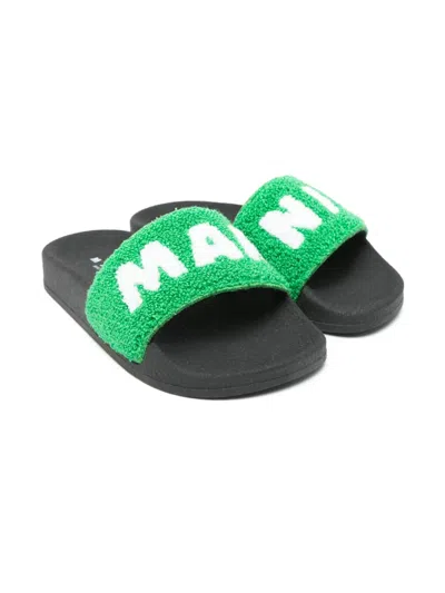 Marni Textured Slip-on Slides In Green