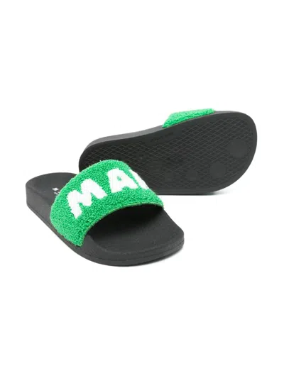Marni Textured Slip-on Slides In Green