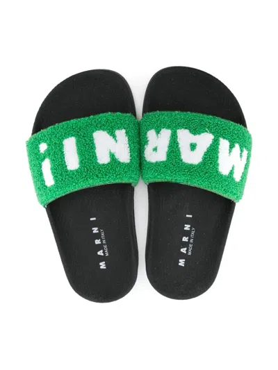 Marni Textured Slip-on Slides In Green