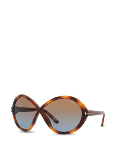 Tom Ford Womens Brown Tr001772 Jada Butterfly-frame Injected Sunglasses In Green