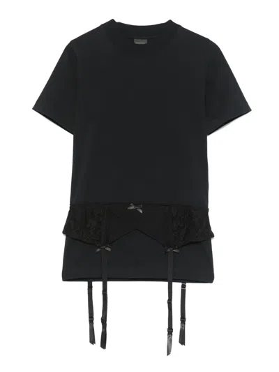 Balenciaga Women Black Crewneck T-shirt With Underwear Detail On The Waist In Cotton Woman In Black