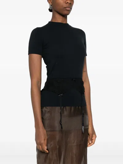 Balenciaga Women Black Crewneck T-shirt With Underwear Detail On The Waist In Cotton Woman In Black