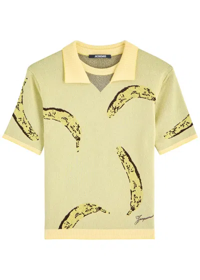Jacquemus Le Marino V-neck Polo With Playful Banana Print In Multi Print