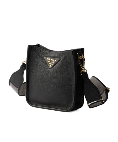Prada Mini Leather Shoulder Bag In Black