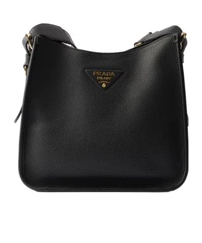 Prada Medium Leather Shoulder Bag In Black